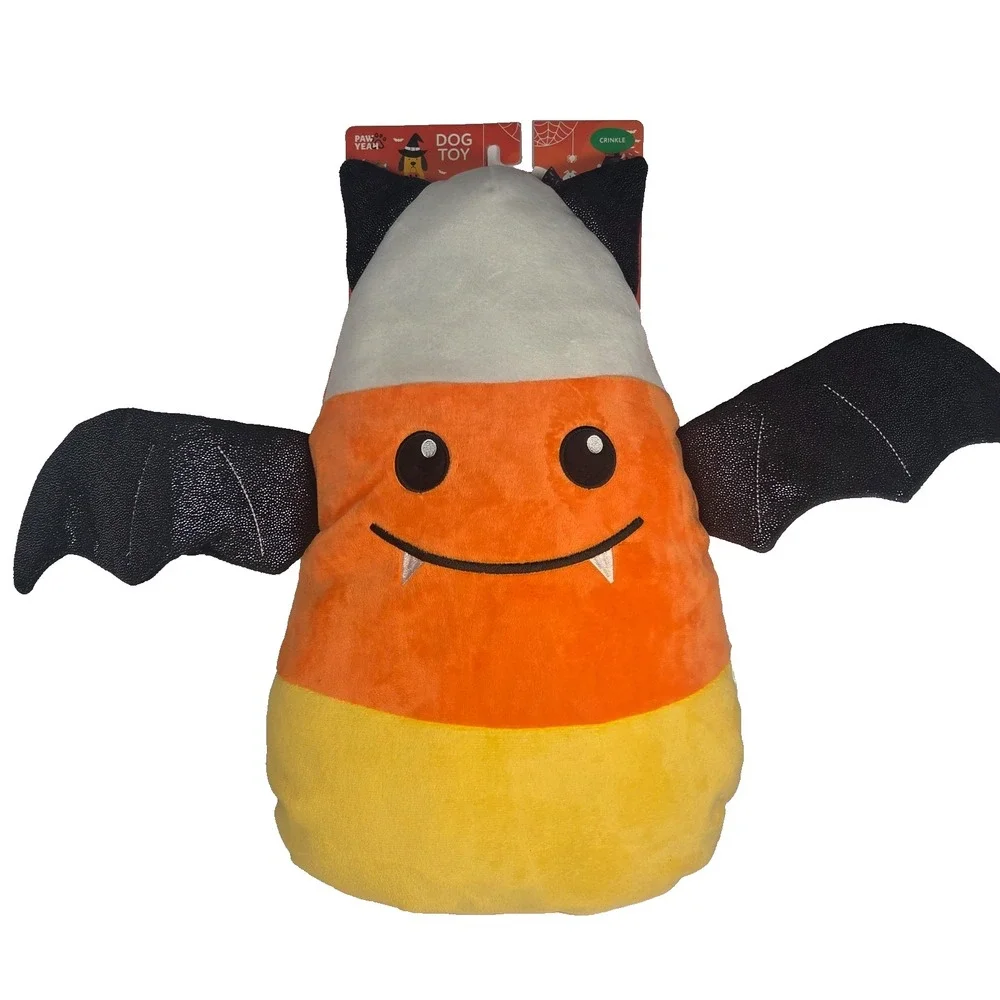 Paw Yeah Candy Corn Bat Dog Toy 20 Inch Halloween Plush Crinkle Squeaky New